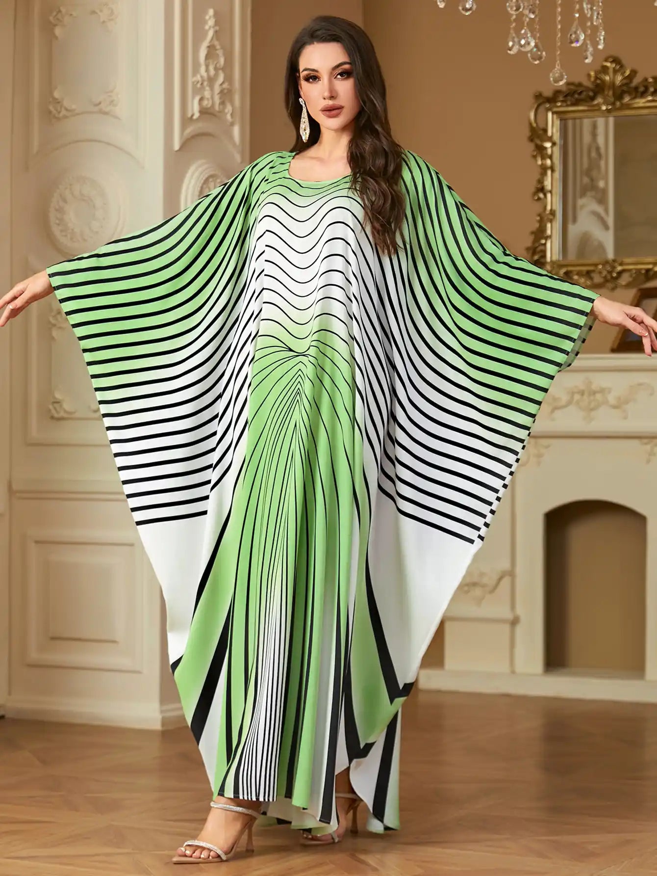 4243 Printed Bat Sleeve Arabian Long Dress