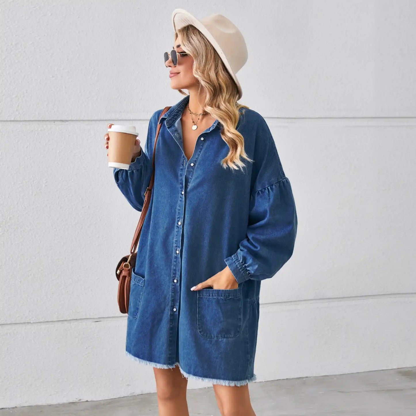 Women Loose Denim Long Sleeve Jeans Dress