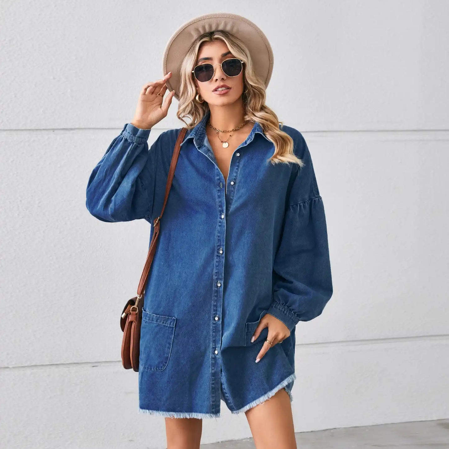 Women Loose Denim Long Sleeve Jeans Dress