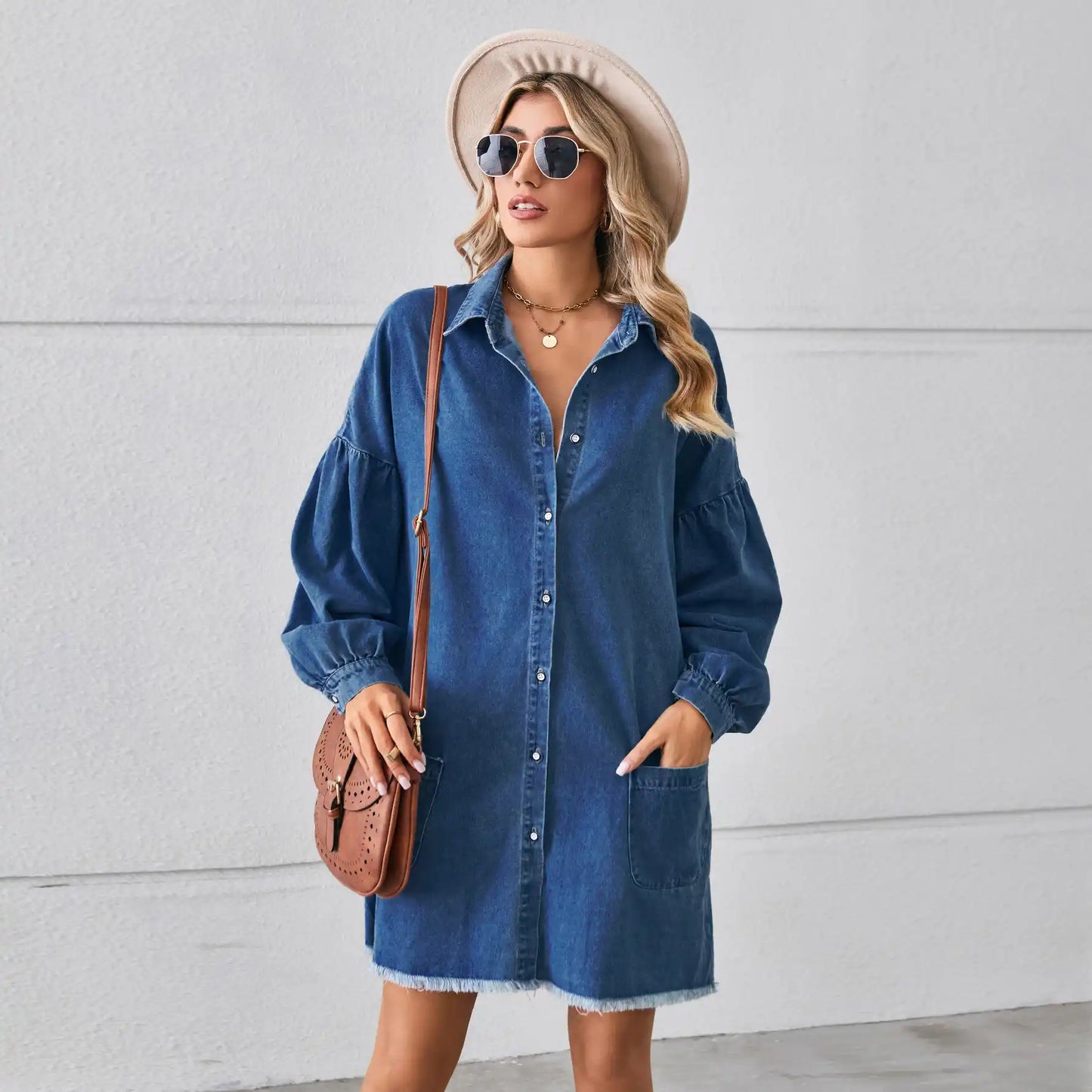 Women Loose Denim Long Sleeve Jeans Dress