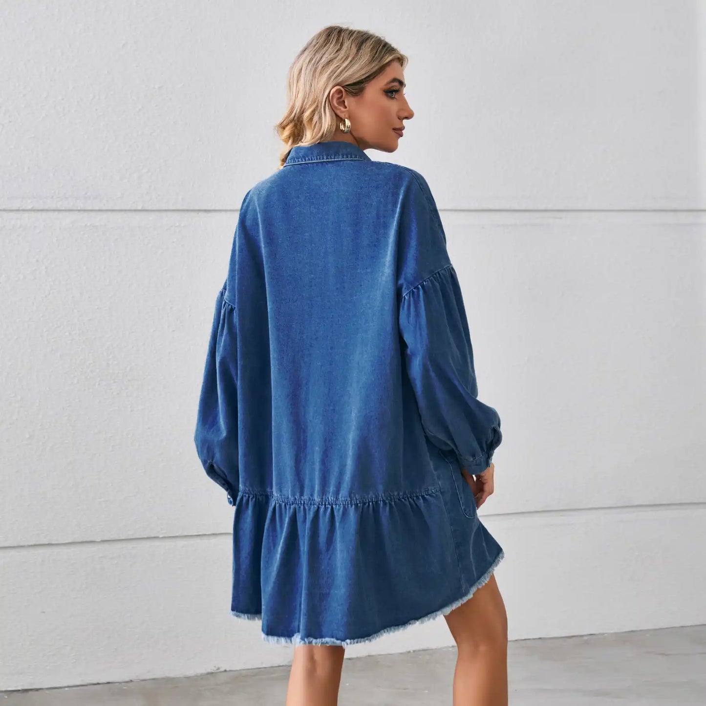 Women Loose Denim Long Sleeve Jeans Dress