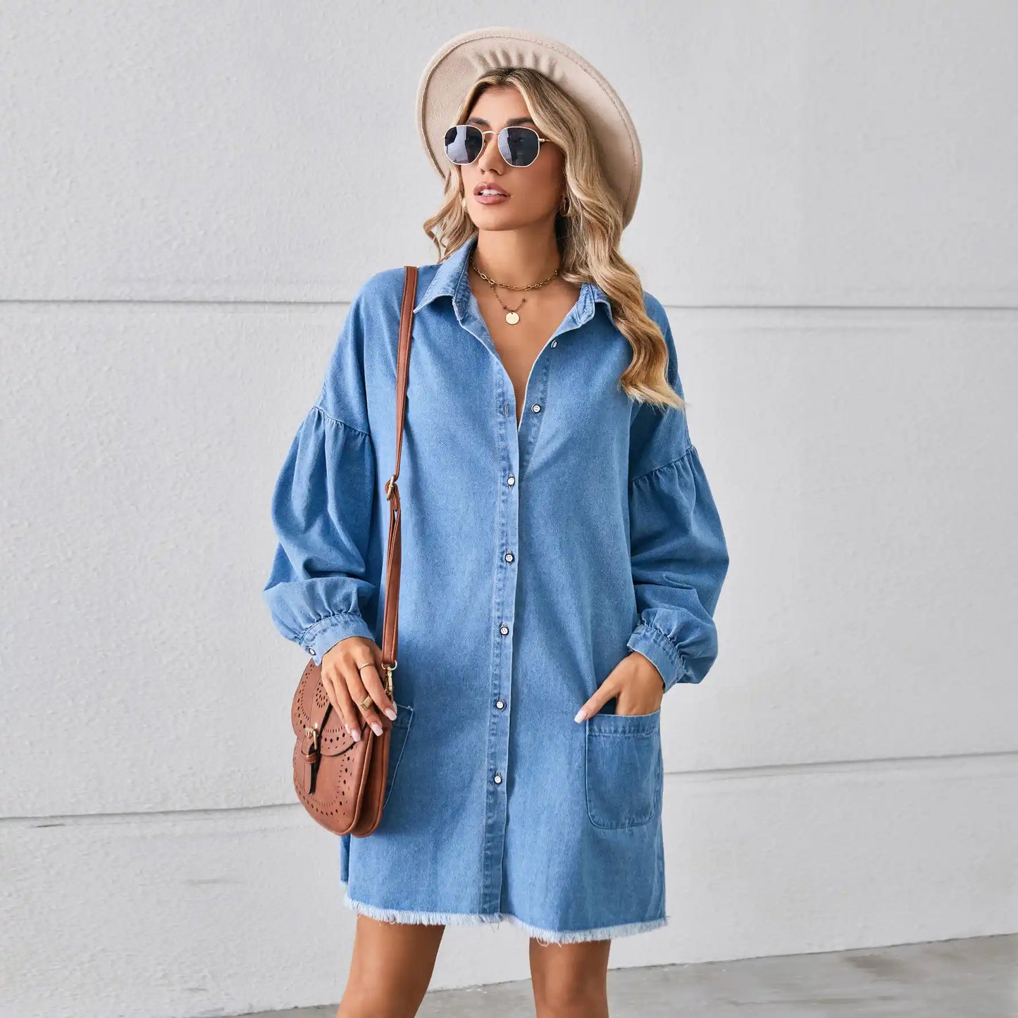 Women Loose Denim Long Sleeve Jeans Dress