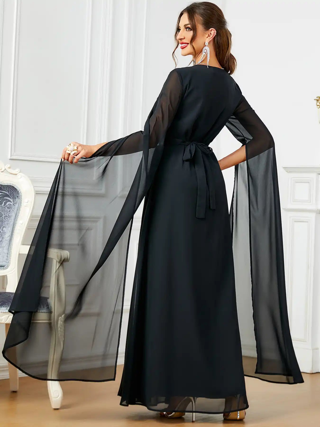 3601 Dubai Ultra-long Sleeve Evening Dress Muslim Women's Clothing