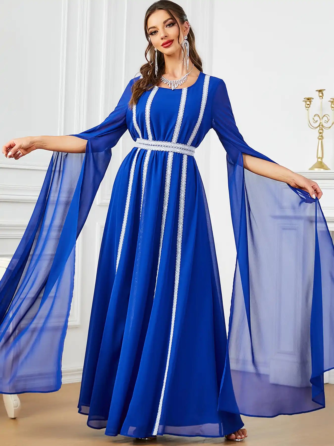 3601 Dubai Ultra-long Sleeve Evening Dress Muslim Women's Clothing