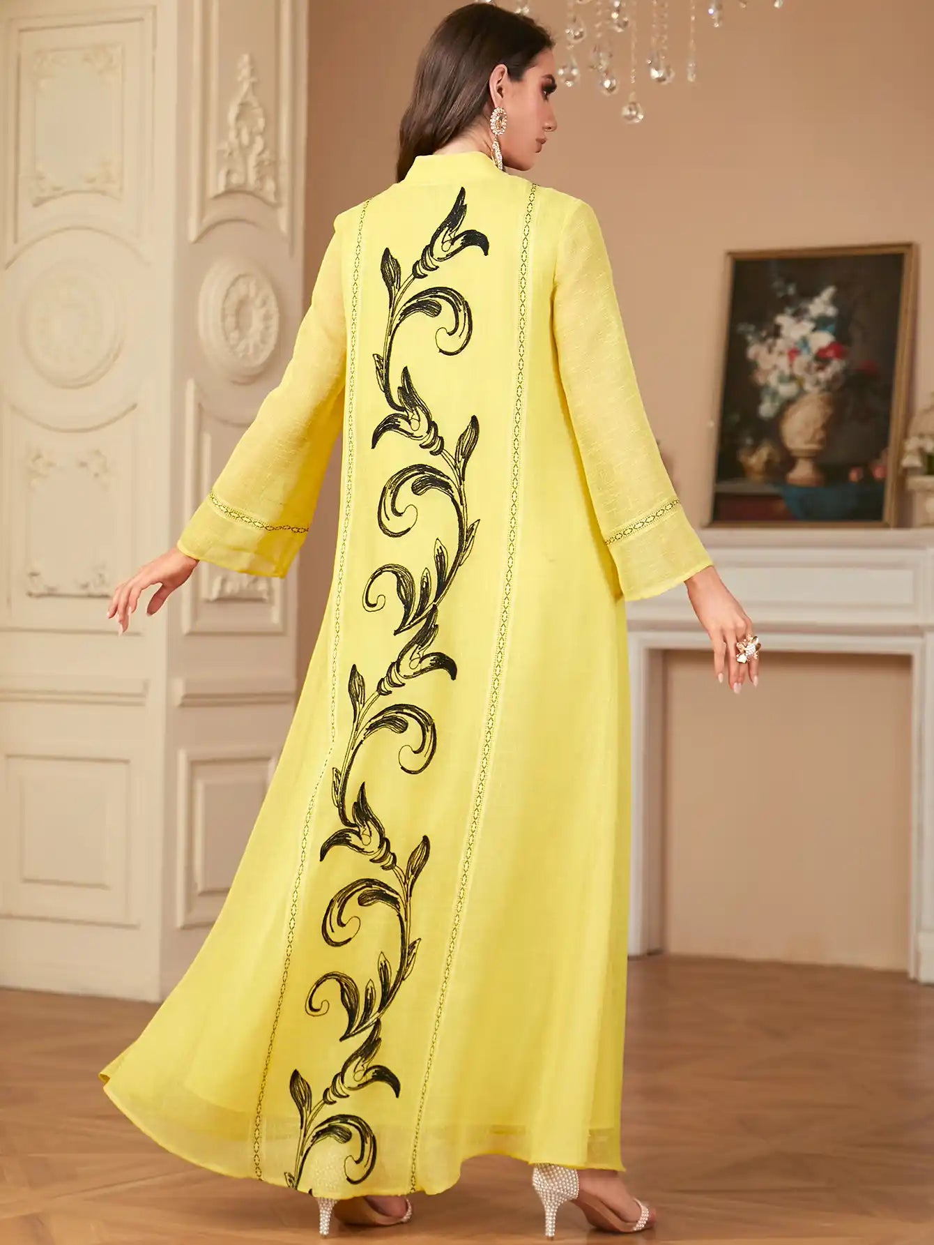 4096 Muslim Robe Embroidery Stitching Arabic Dress