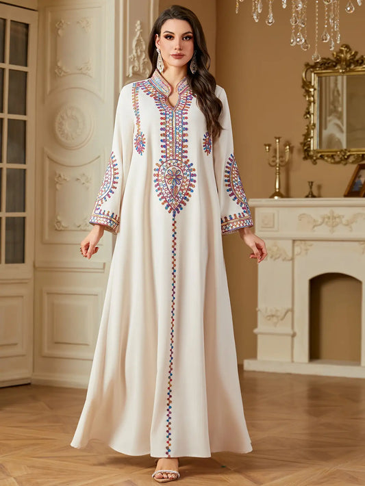 4219 Muslim Long Sleeve Dress Embroidered Large Size Abaya