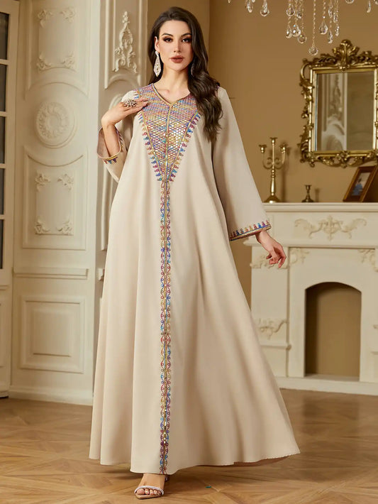 4220 Muslim Sequin Embroidery Arabian Dubai Robe