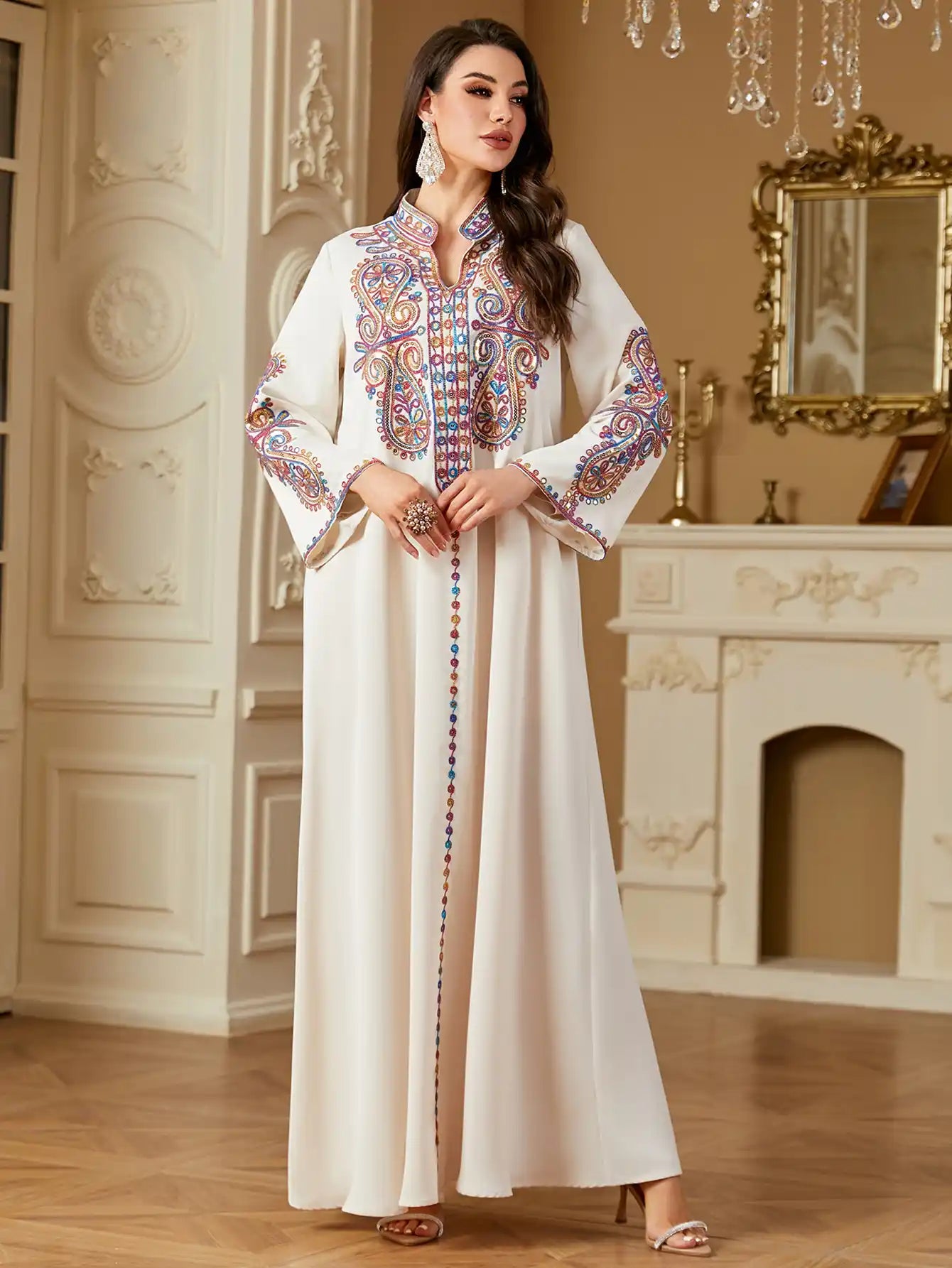 4221 Muslim Elegant Beaded Embroidered Arabic Dress