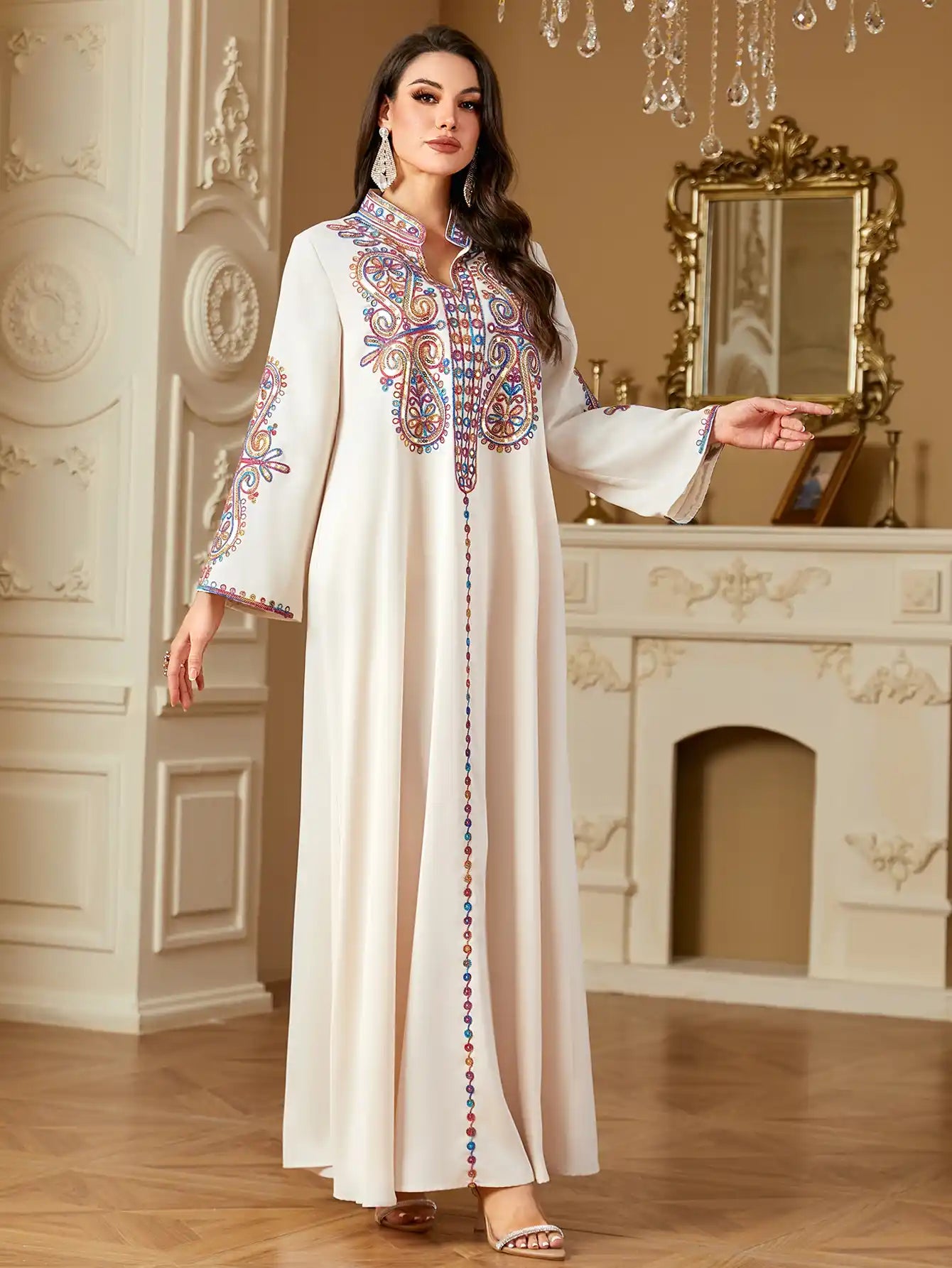 4221 Muslim Elegant Beaded Embroidered Arabic Dress
