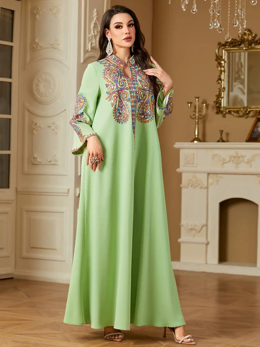 4221 Muslim Elegant Beaded Embroidered Arabic Dress
