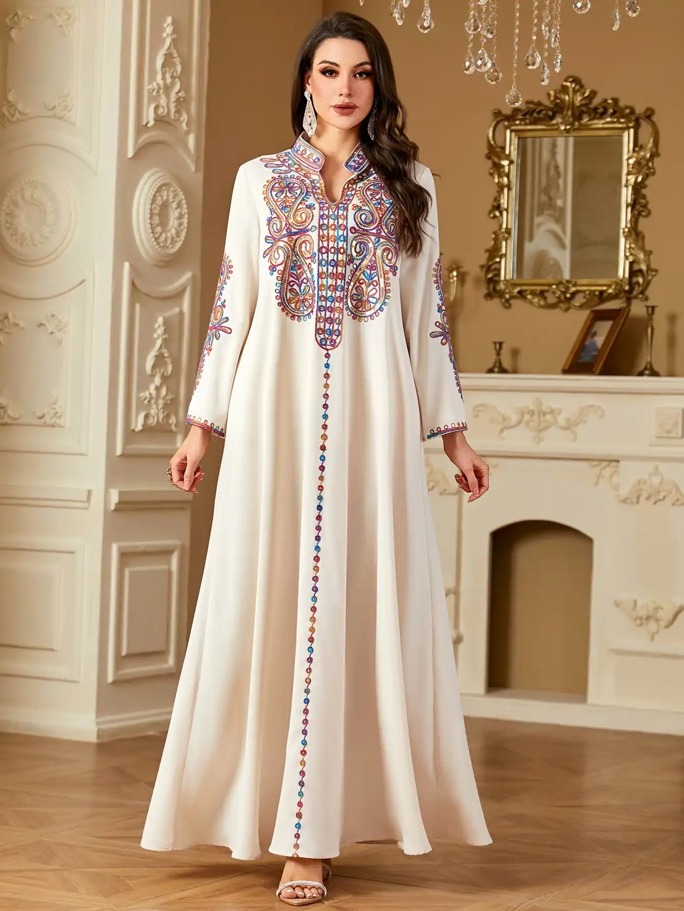4221 Muslim Elegant Beaded Embroidered Arabic Dress