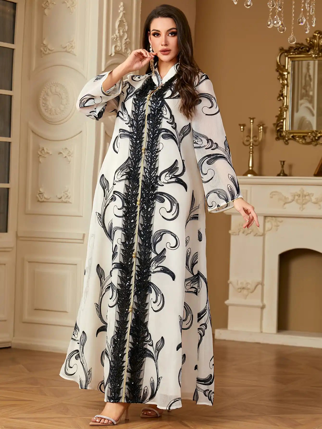 4225 Embroidered Women's Arab Robe Abaya Dress