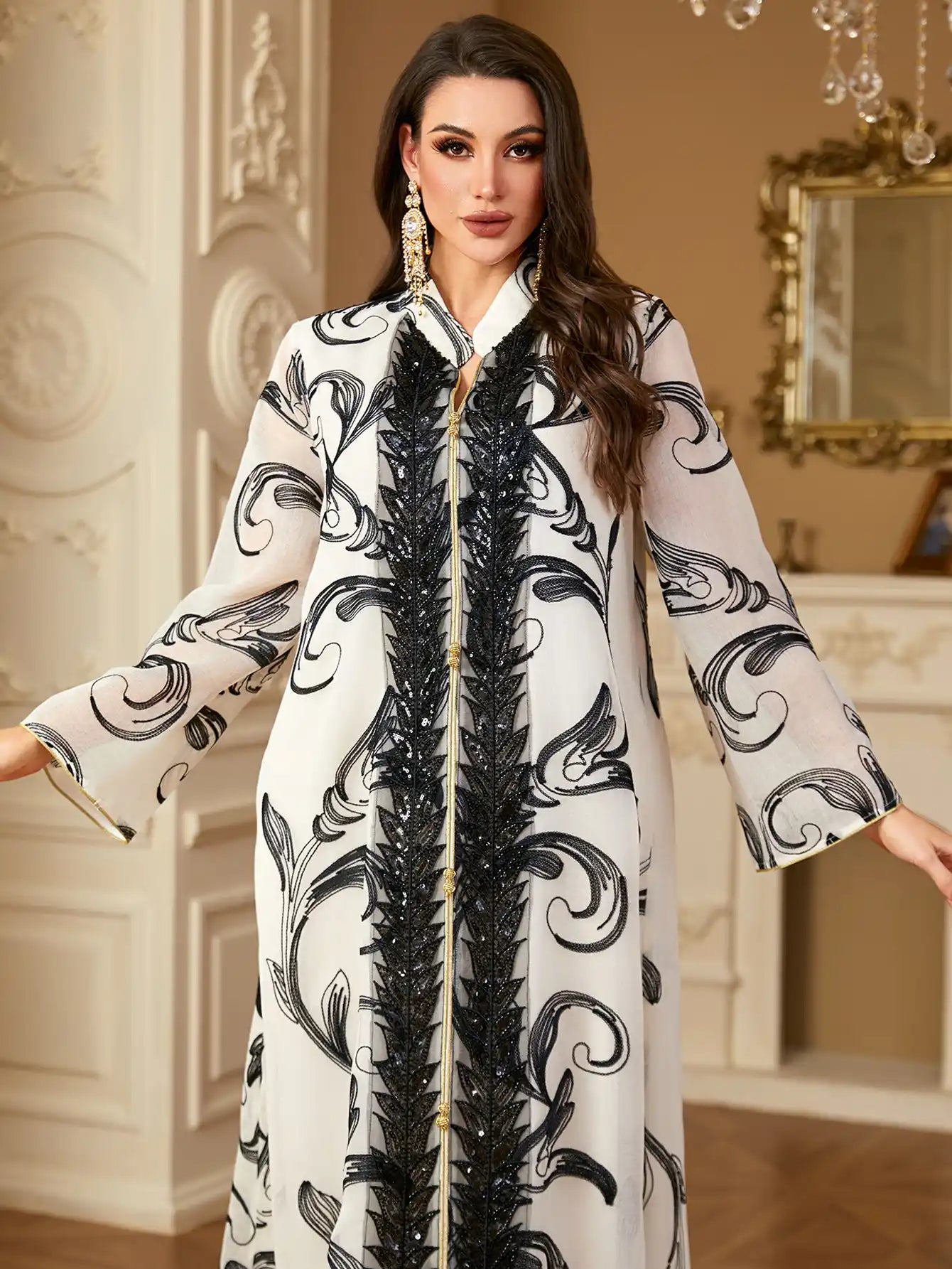 4225 Embroidered Women's Arab Robe Abaya Dress