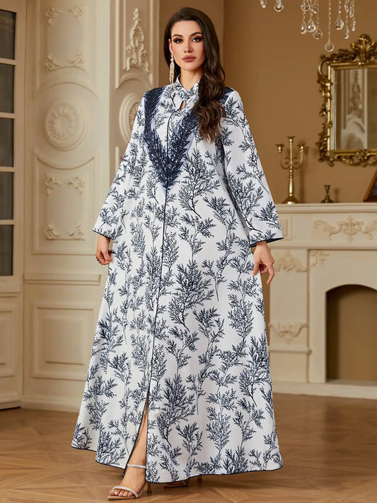 4255 Printed Arabic Abaya Long Skirt
