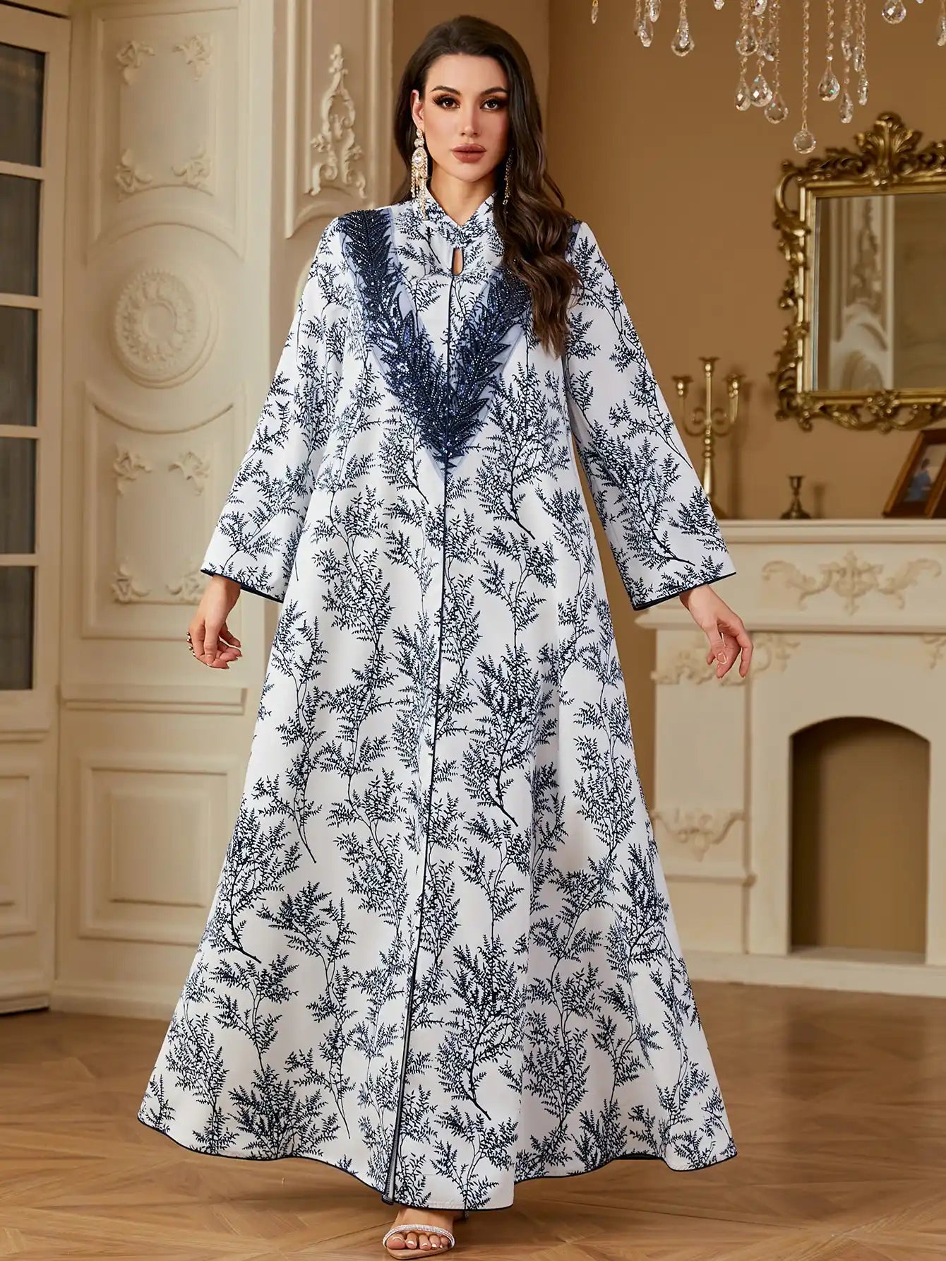 4255 Printed Arabic Abaya Long Skirt