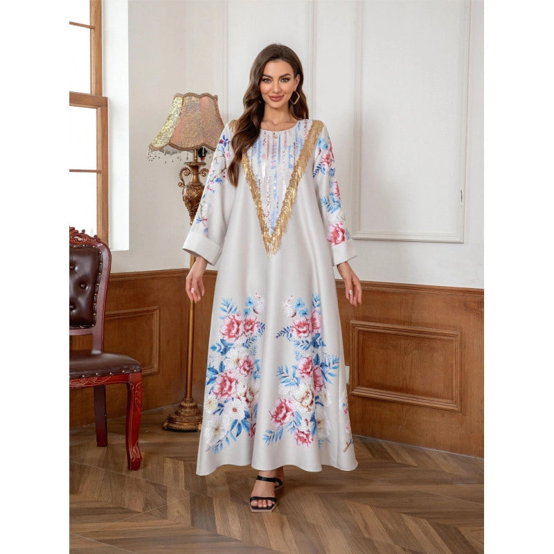 KS005 Muslim Robe Printed Beading Abayas