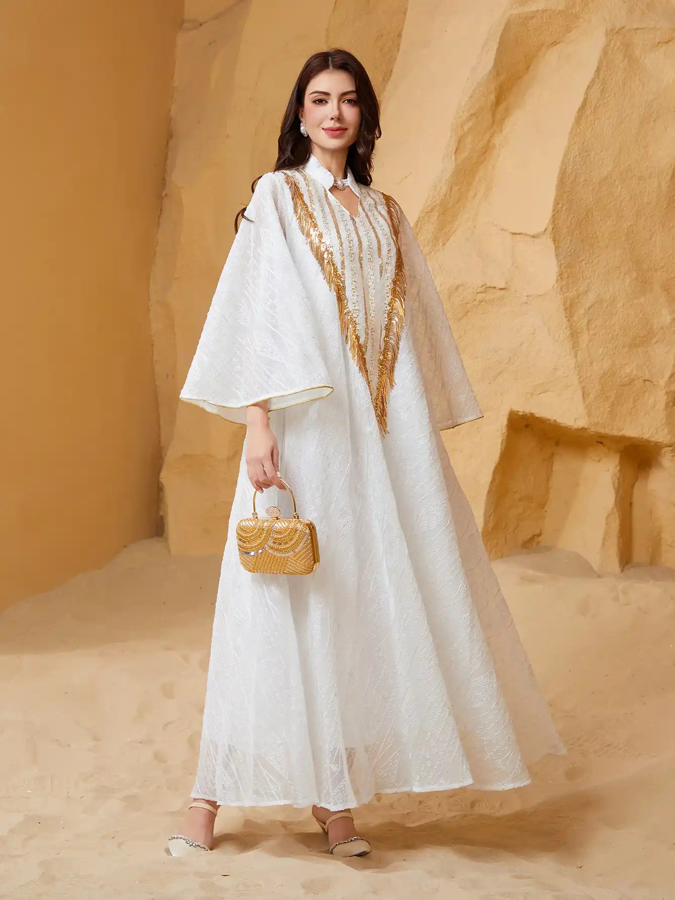 SW005 Arab Dubai Mesh Embroidery Sequins Abaya Evening Dress