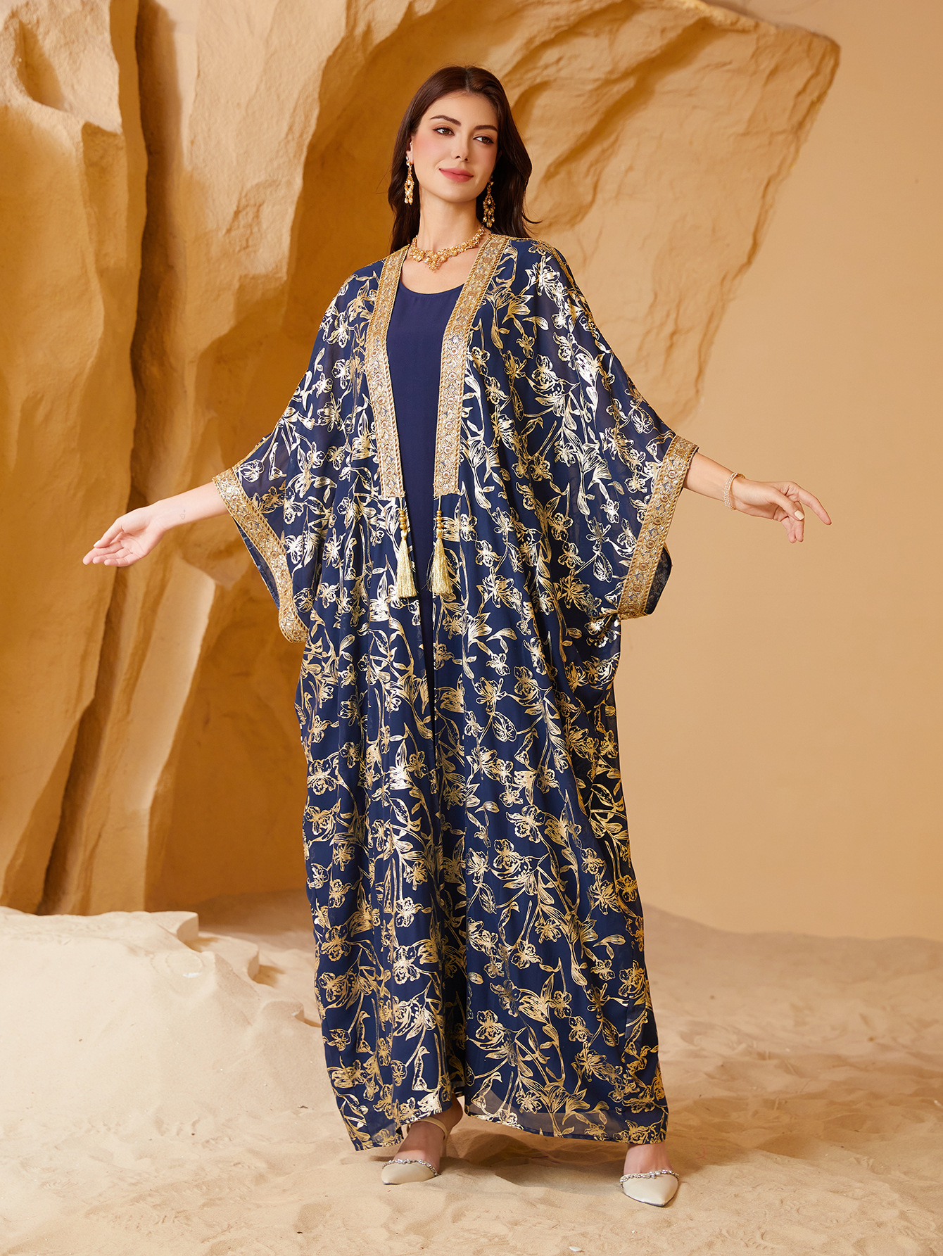SW013 Muslim Dress Gilded Robe Abaya Two-piece Suits