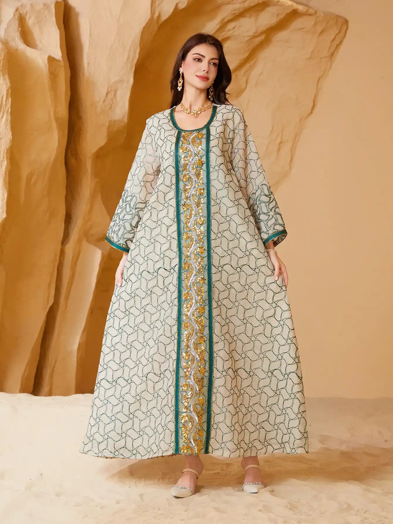 SW021 Muslim Robe Mesh Dress Abaya