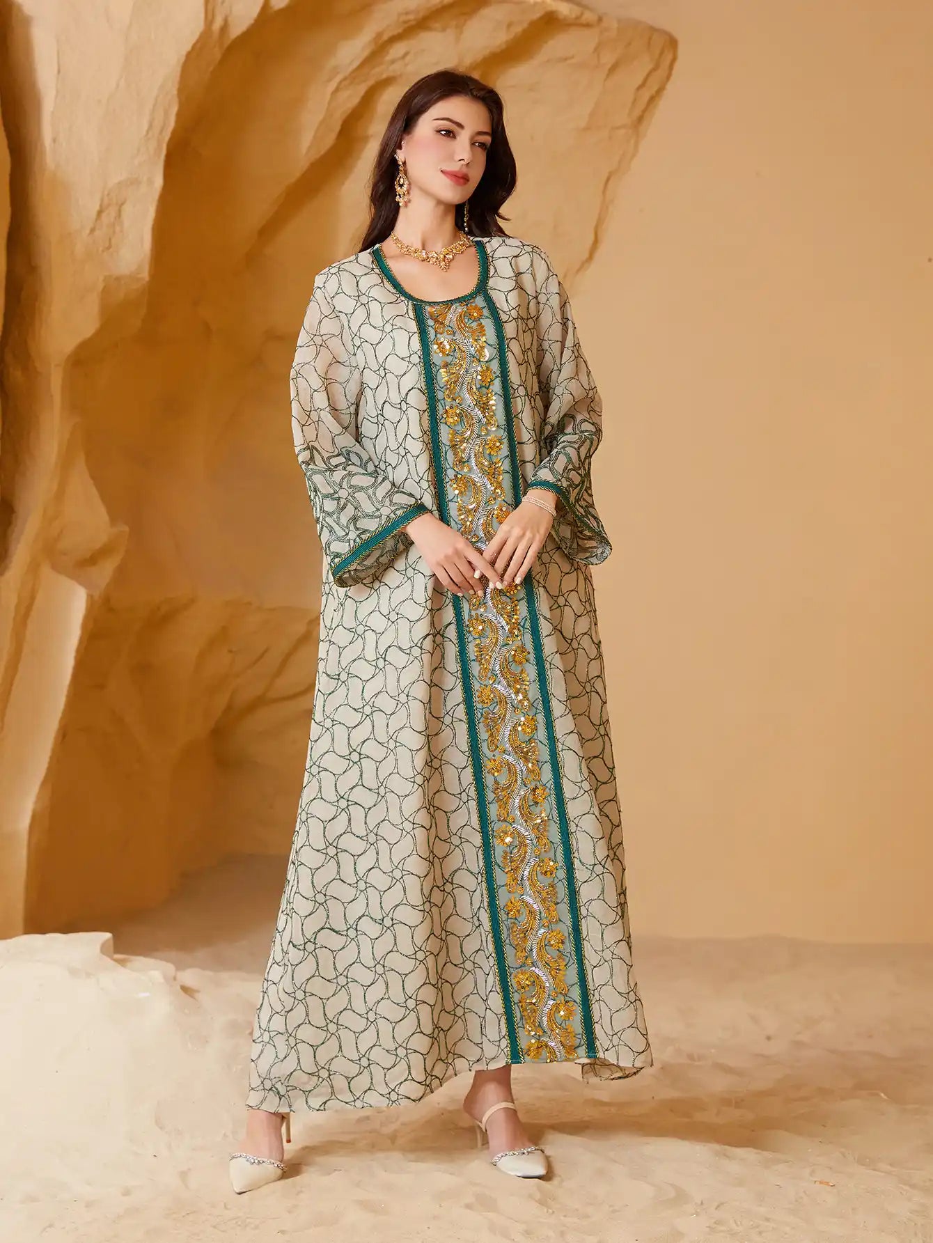 SW021 Muslim Robe Mesh Dress Abaya