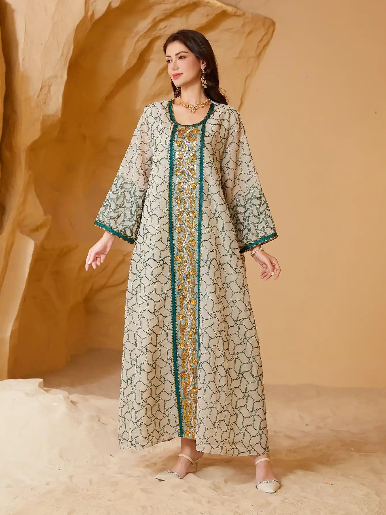 SW021 Muslim Robe Mesh Dress Abaya