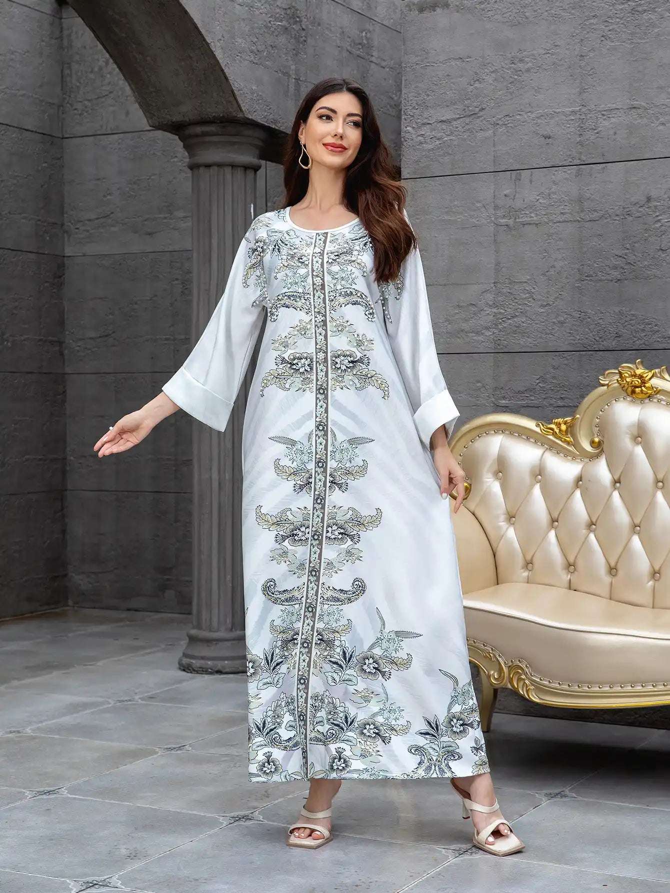 SW1111 Kaftan Diamond Printed Robe dress