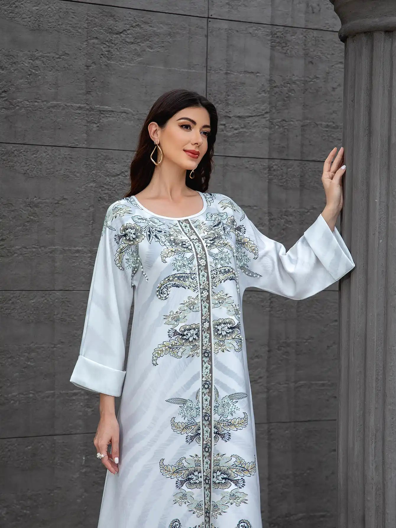 SW1111 Kaftan Diamond Printed Robe dress