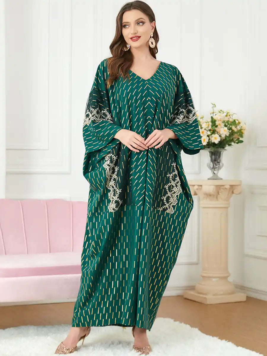 3101 Muslim Robe Gold Stamping Embroidery Dubai Dress