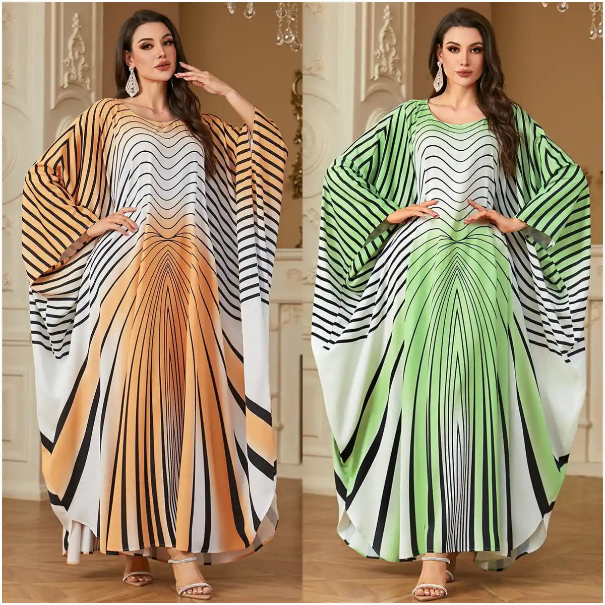 4243 Printed Bat Sleeve Arabian Long Dress