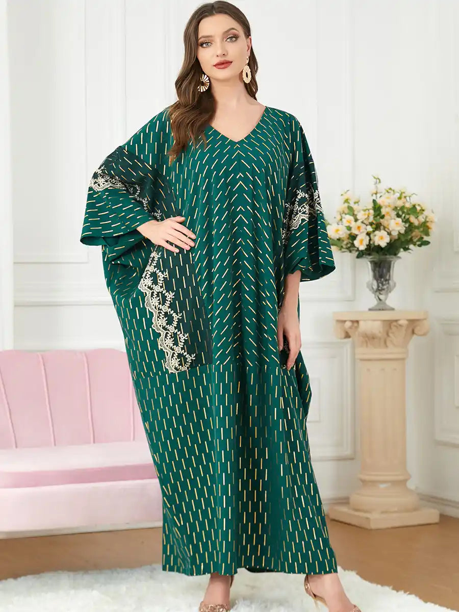 3101 Muslim Robe Gold Stamping Embroidery Dubai Dress
