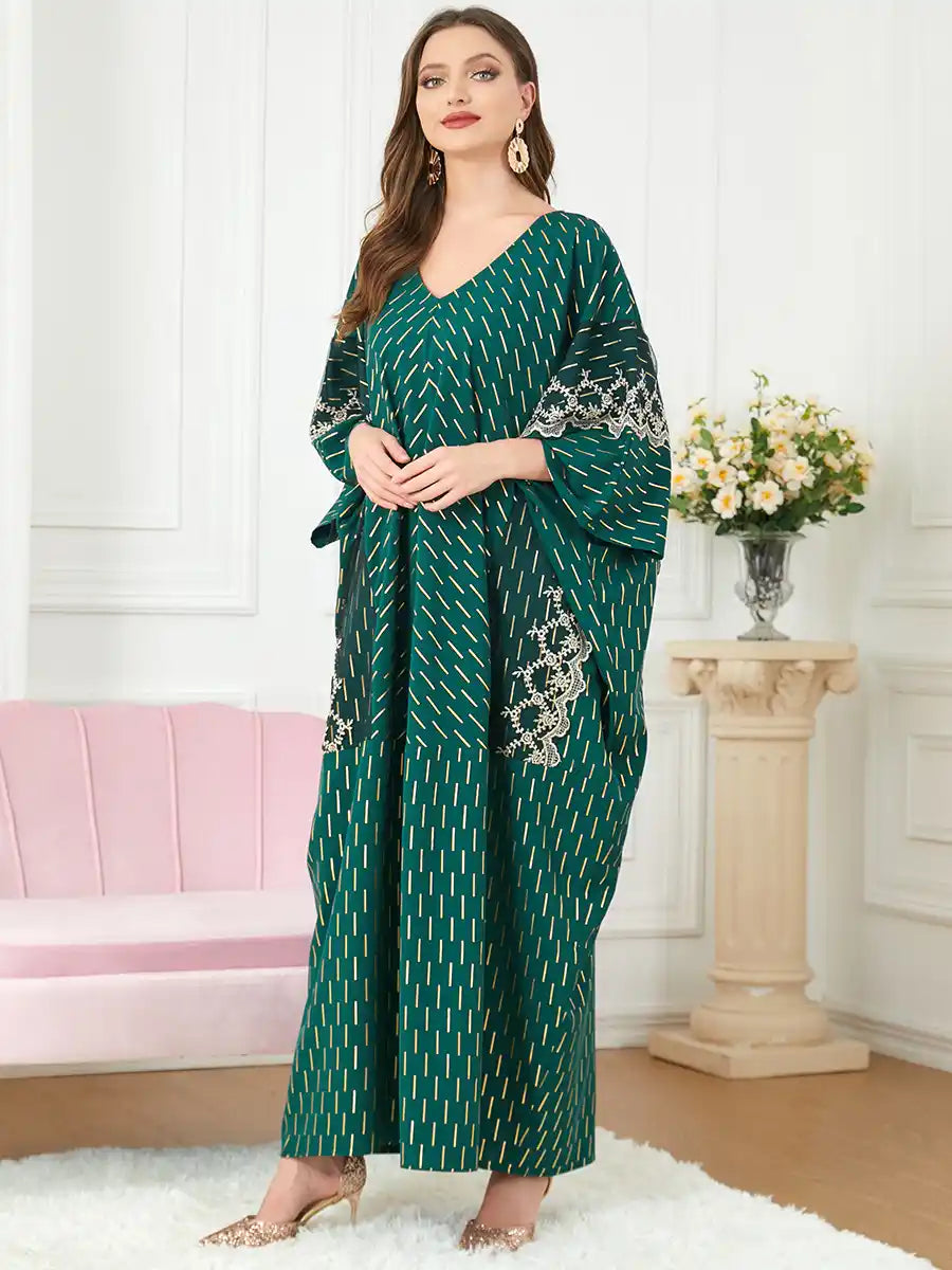 3101 Muslim Robe Gold Stamping Embroidery Dubai Dress