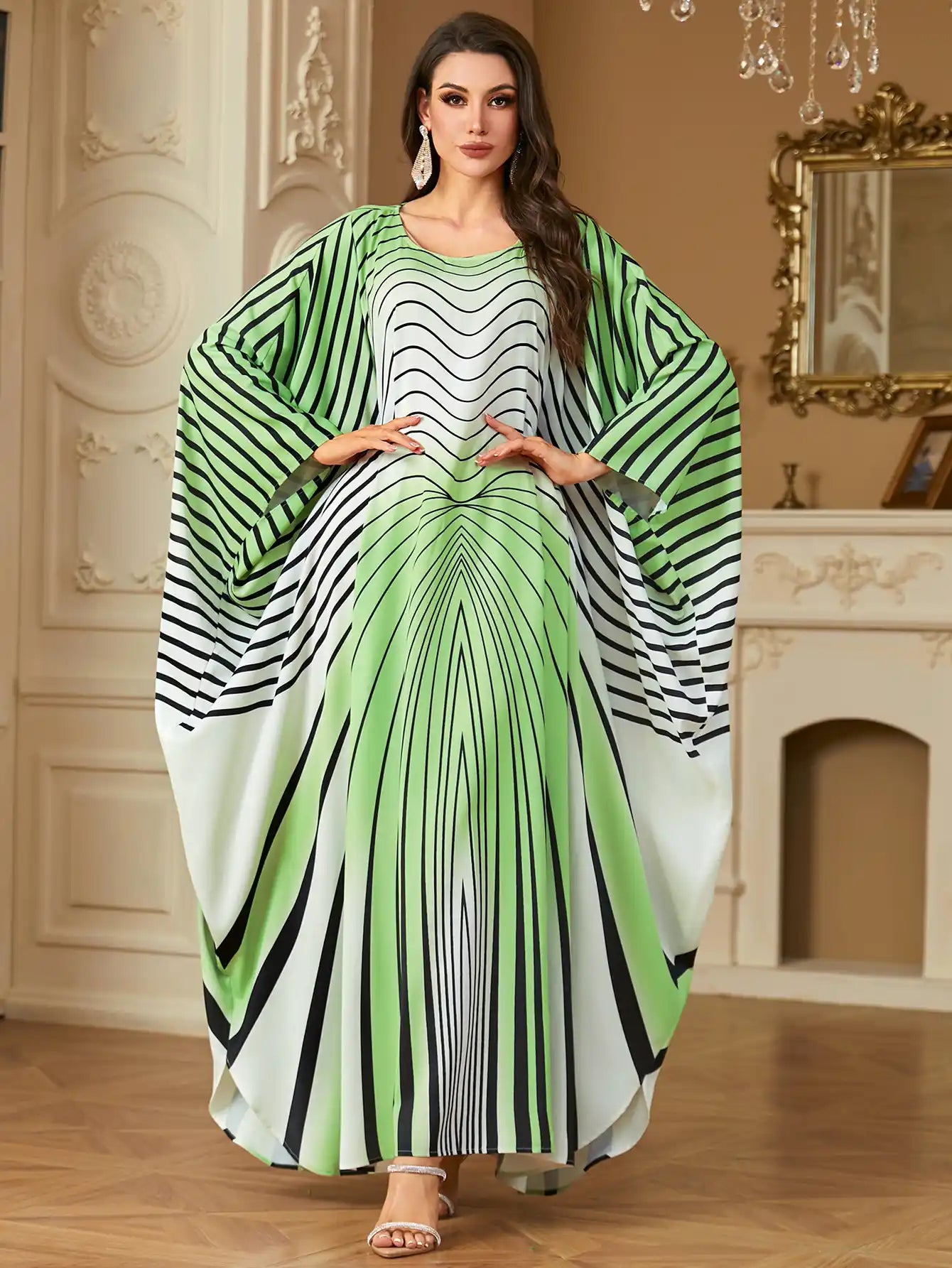 4243 Printed Bat Sleeve Arabian Long Dress