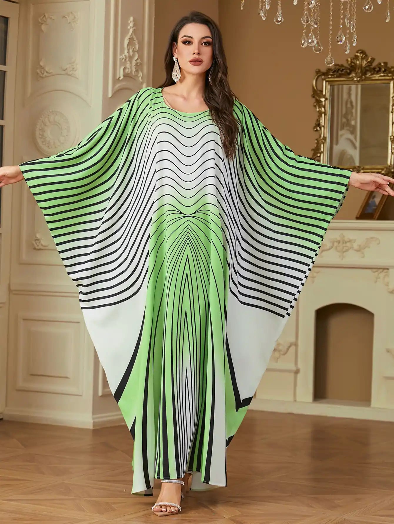 4243 Printed Bat Sleeve Arabian Long Dress