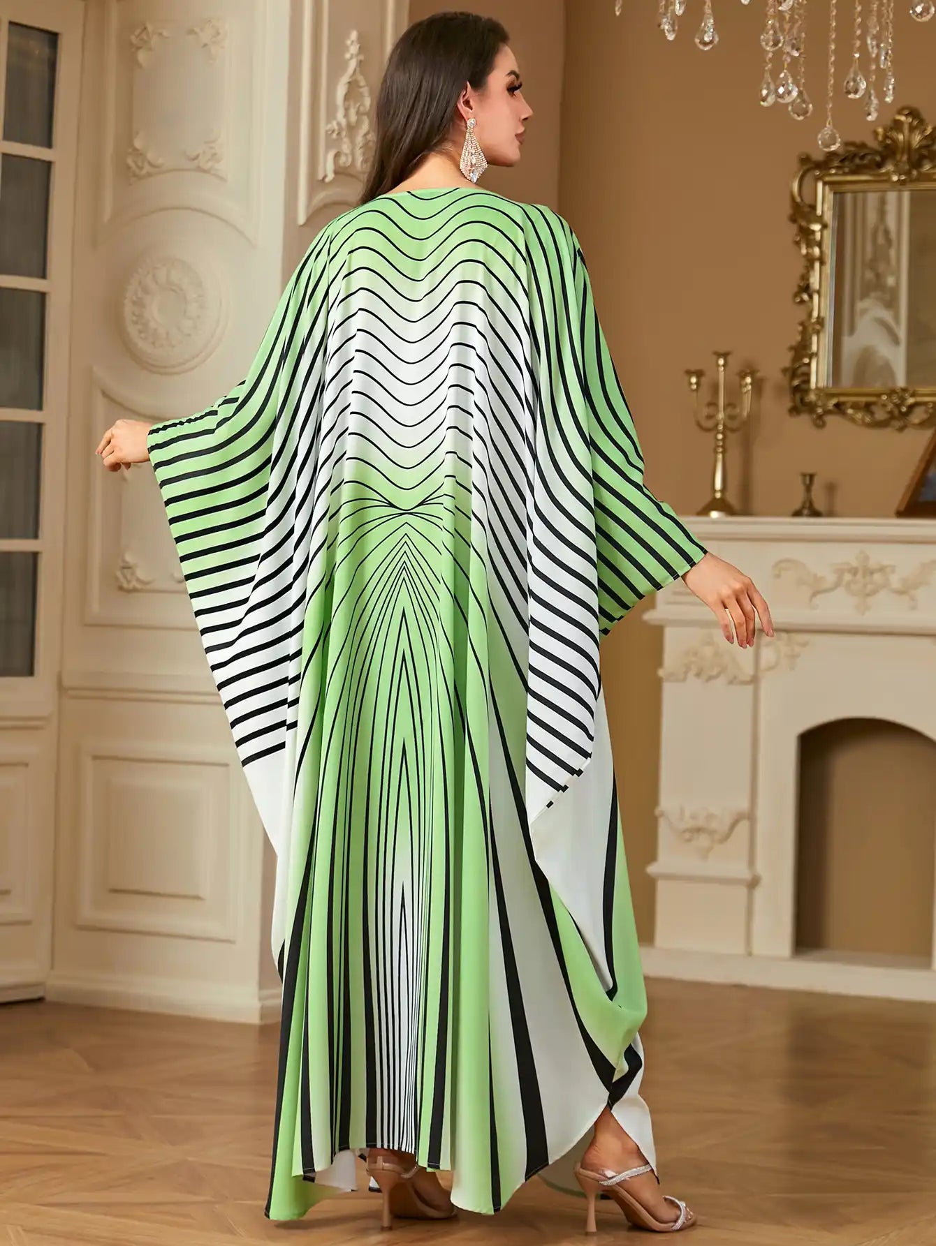 4243 Printed Bat Sleeve Arabian Long Dress