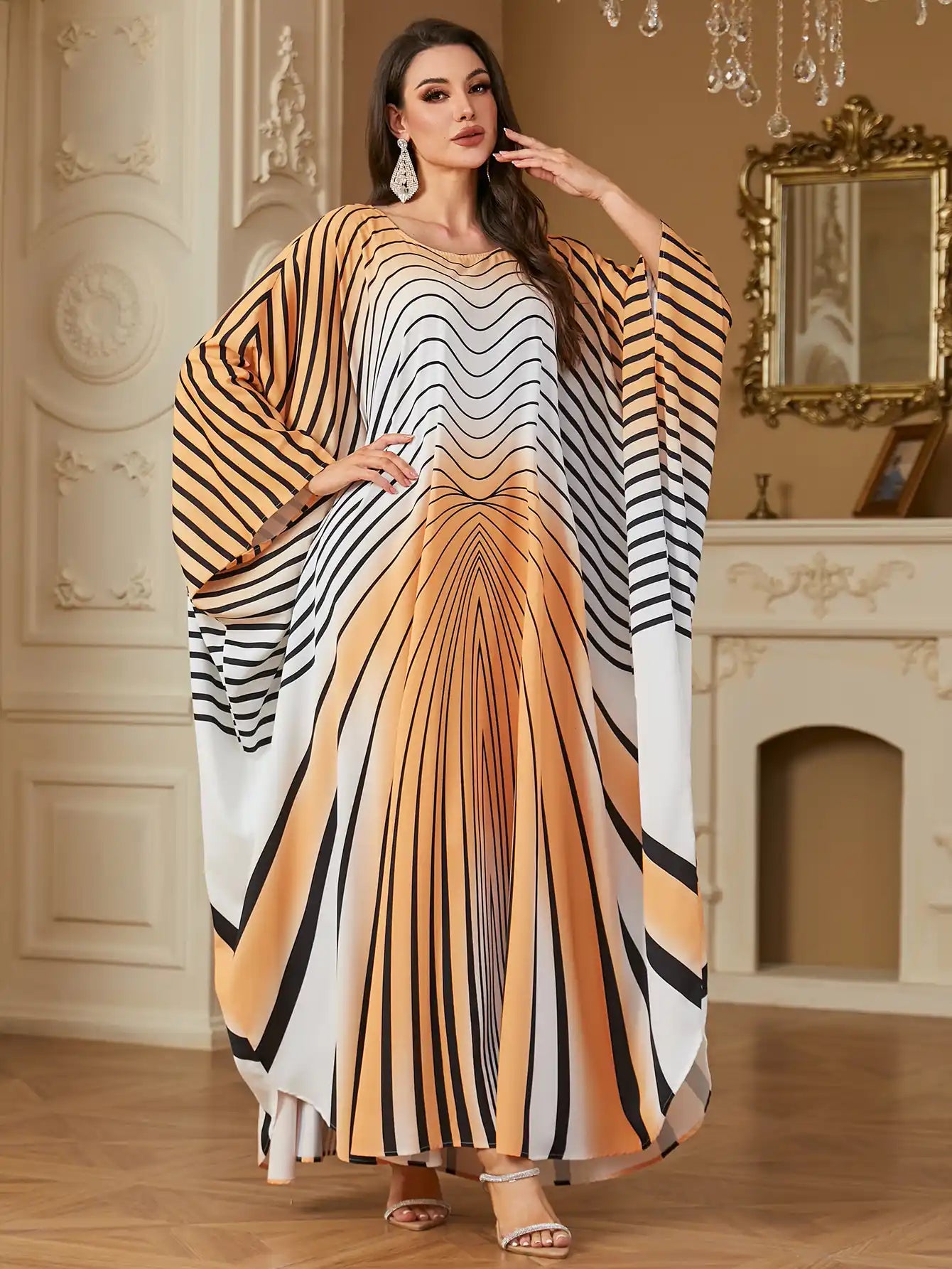 4243 Printed Bat Sleeve Arabian Long Dress