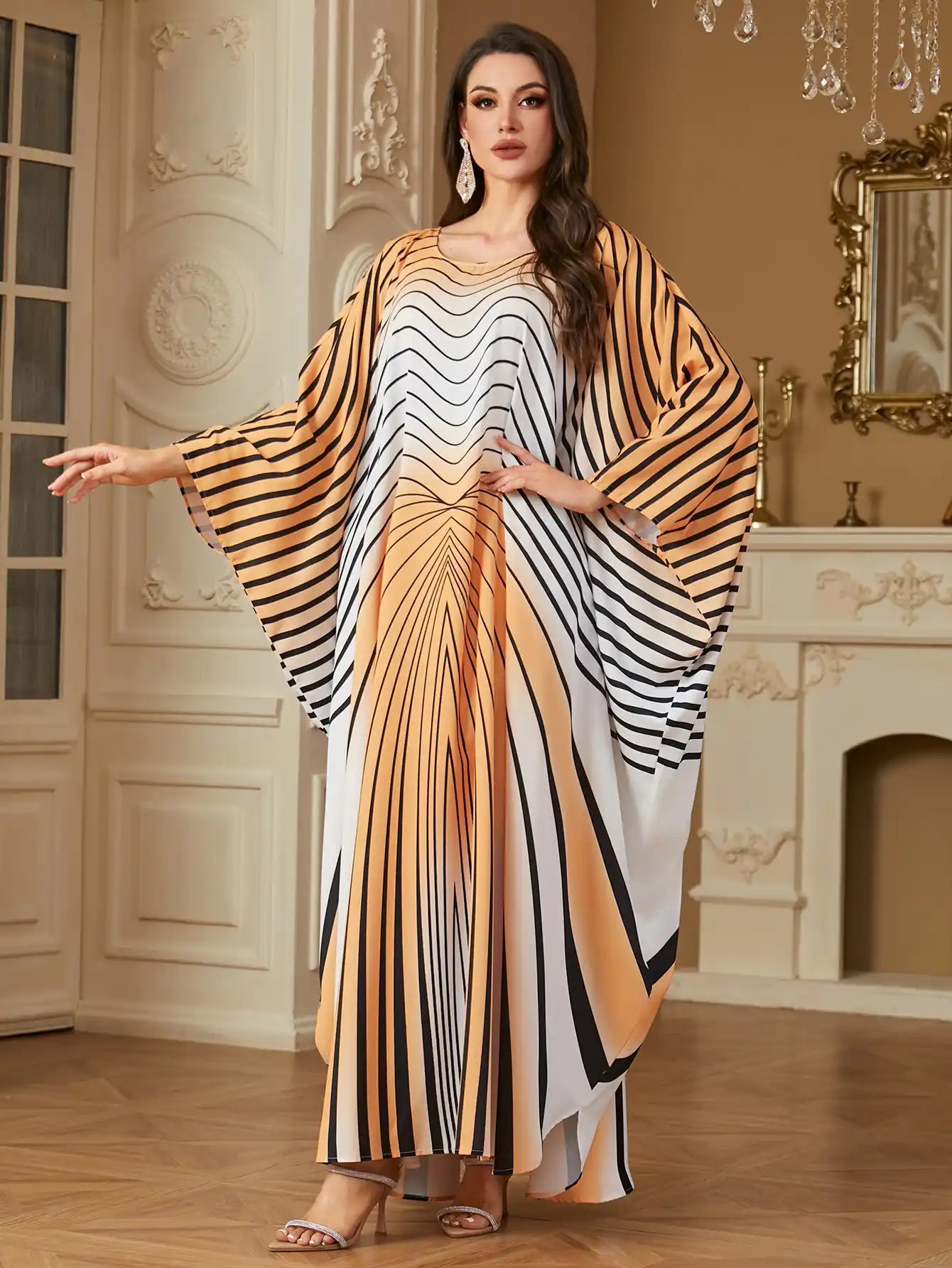 4243 Printed Bat Sleeve Arabian Long Dress