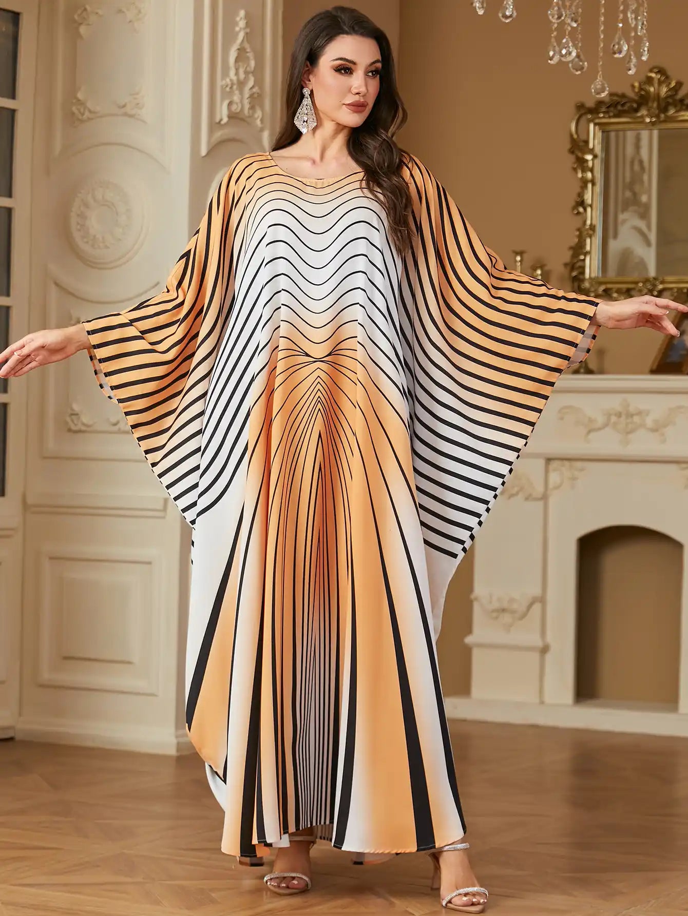4243 Printed Bat Sleeve Arabian Long Dress
