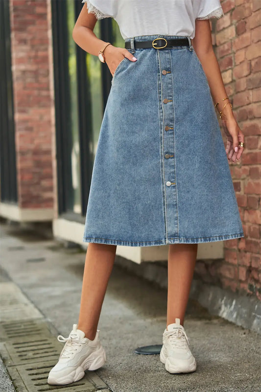 Versatile Slim Denim Button-down Skirt