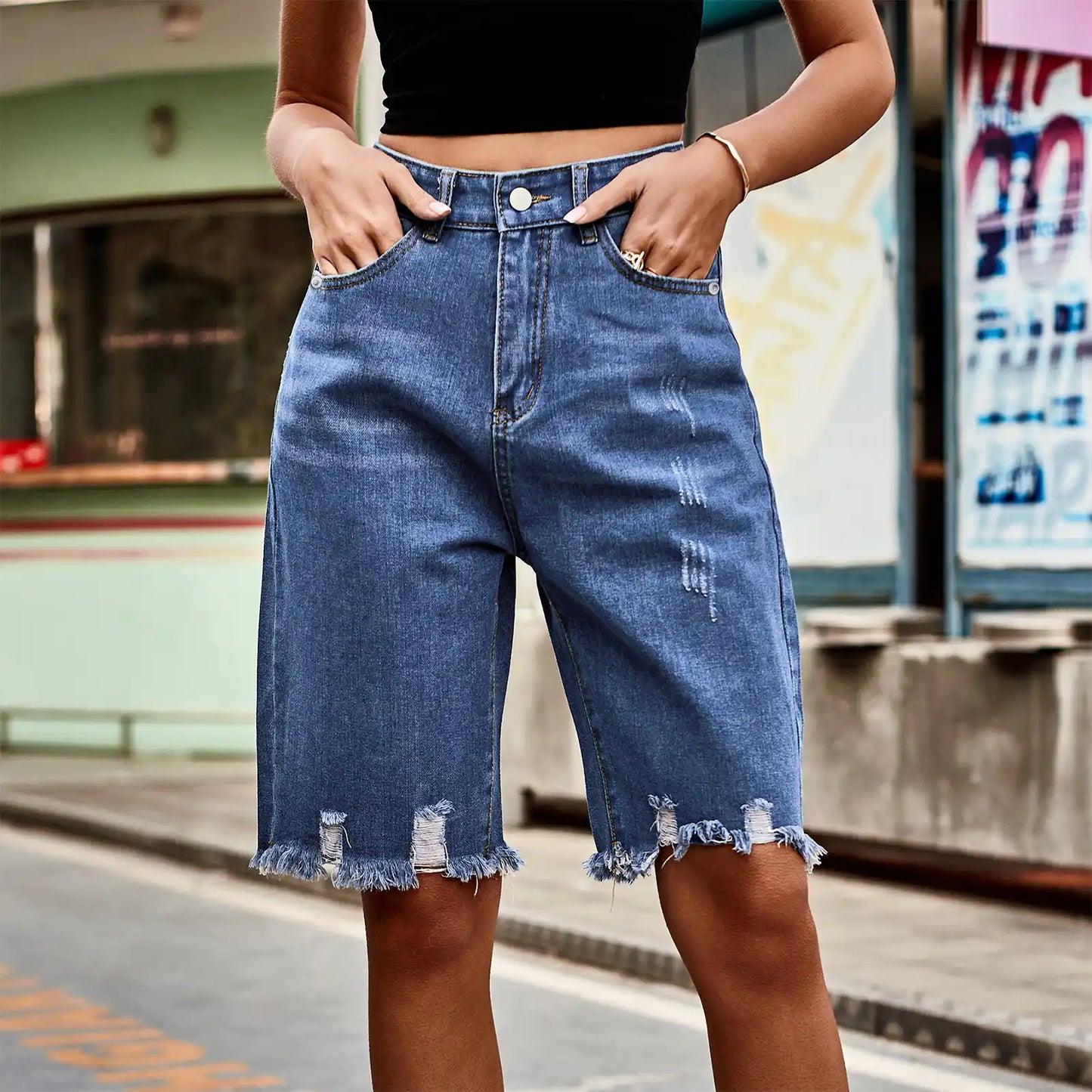 Women's Denim Ripped Shorts Tassel Jeans
