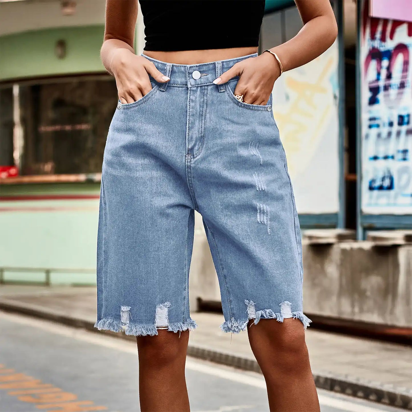 Women's Denim Ripped Shorts Tassel Jeans