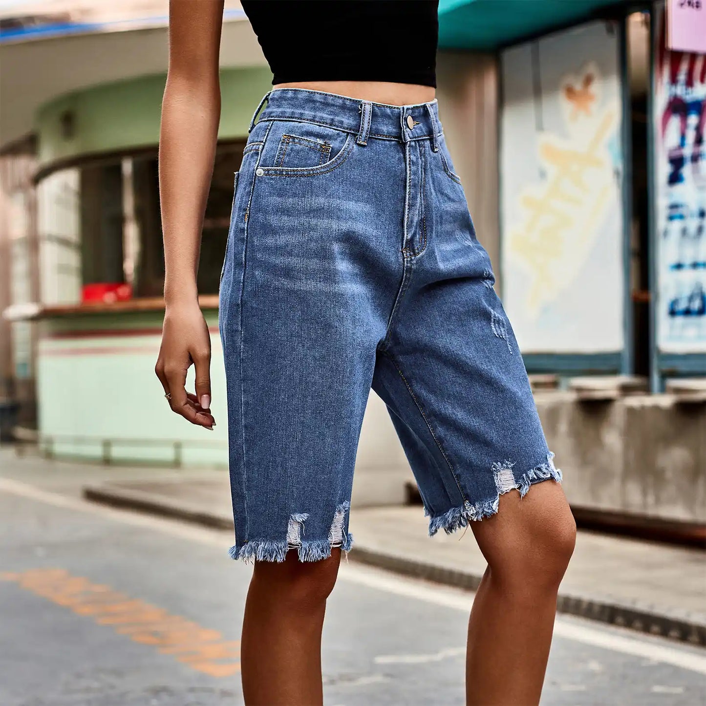 Women's Denim Ripped Shorts Tassel Jeans
