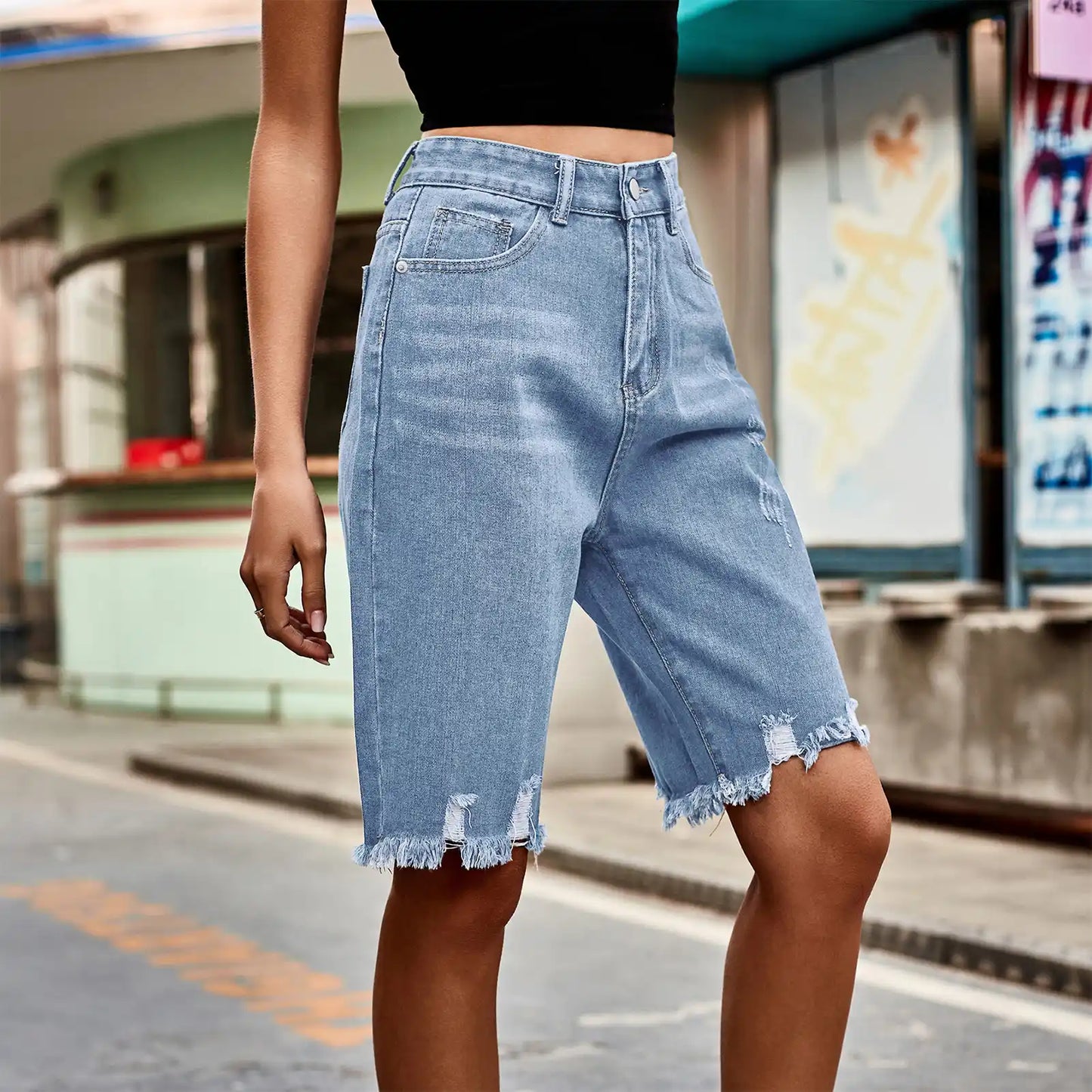 Women's Denim Ripped Shorts Tassel Jeans