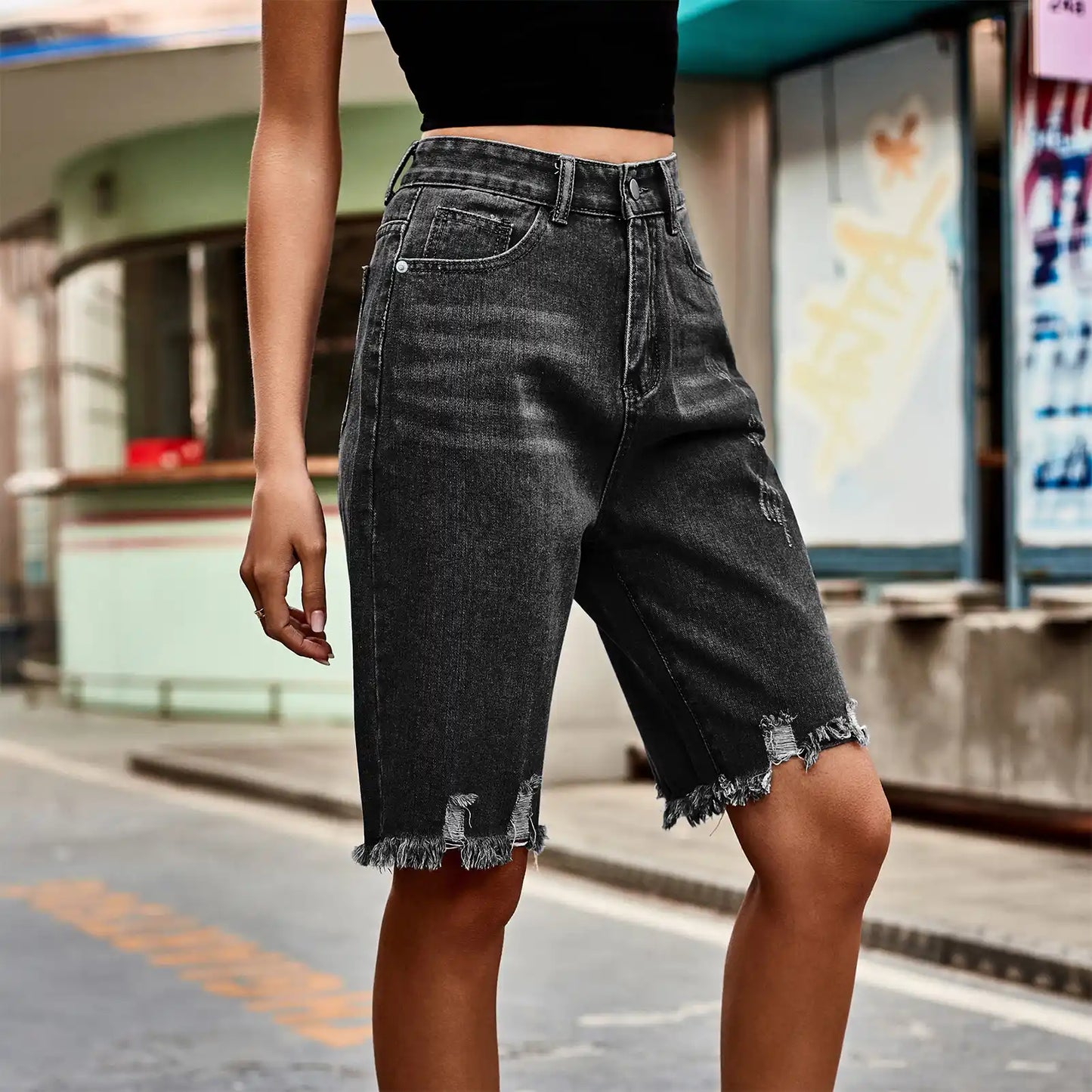 Women's Denim Ripped Shorts Tassel Jeans