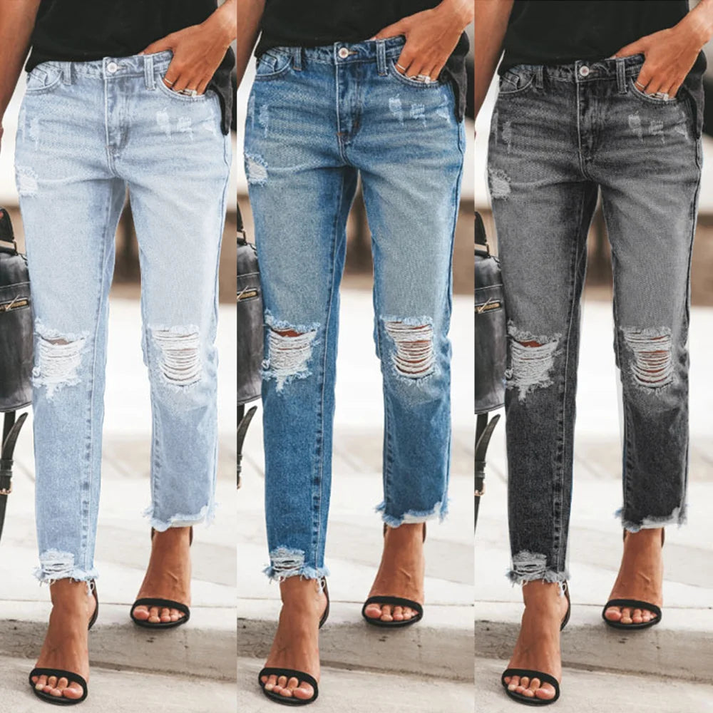 Summer Jeans Elegant Ripped Trousers