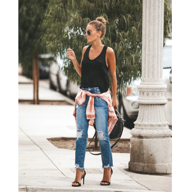 Summer Jeans Elegant Ripped Trousers