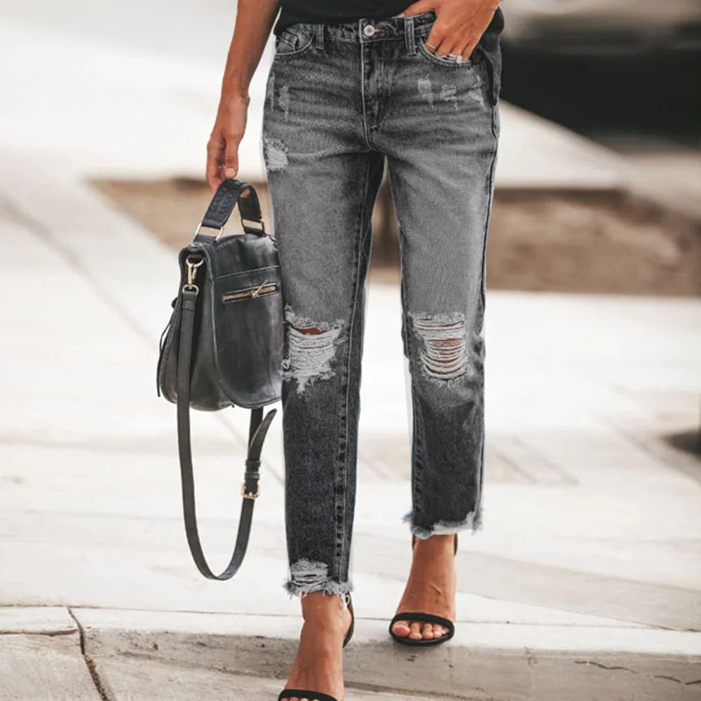 Summer Jeans Elegant Ripped Trousers