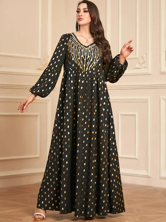2135 Muslim Robe Embroidery Gold Stamping Dress