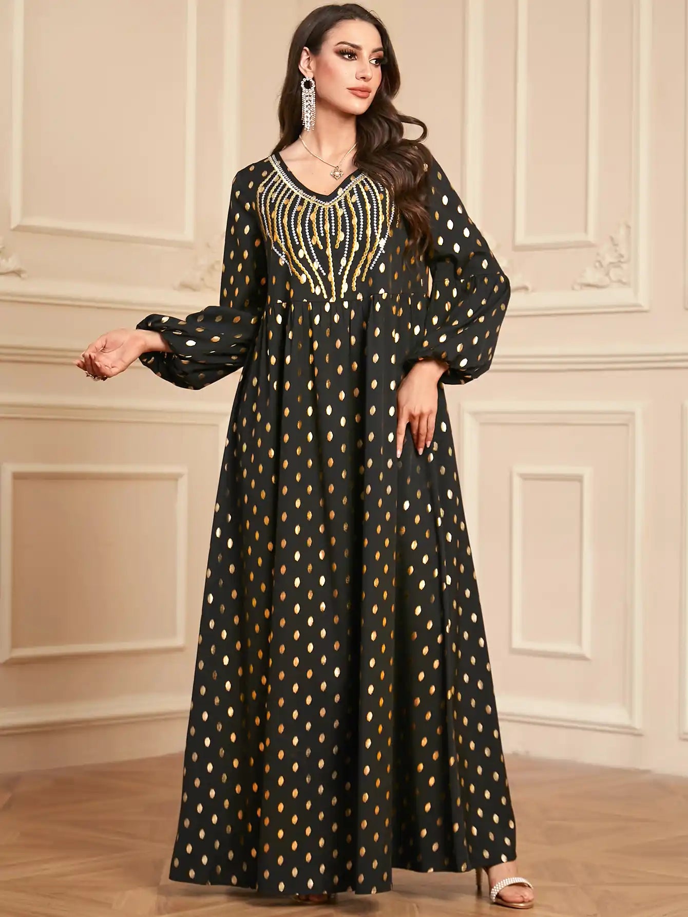 2135 Muslim Robe Embroidery Gold Stamping Dress