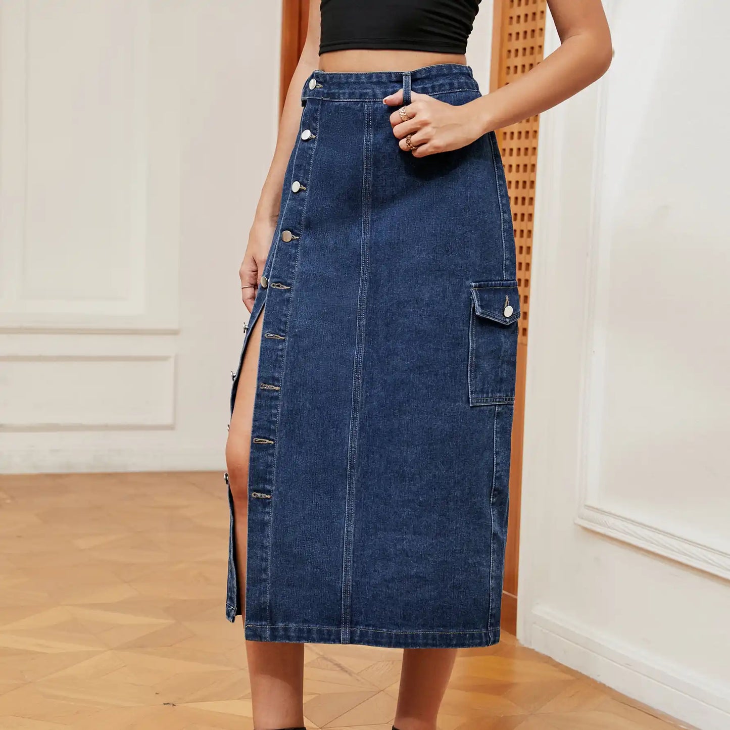 Women's Semi-elastic Denim Workwear Casual Skirt