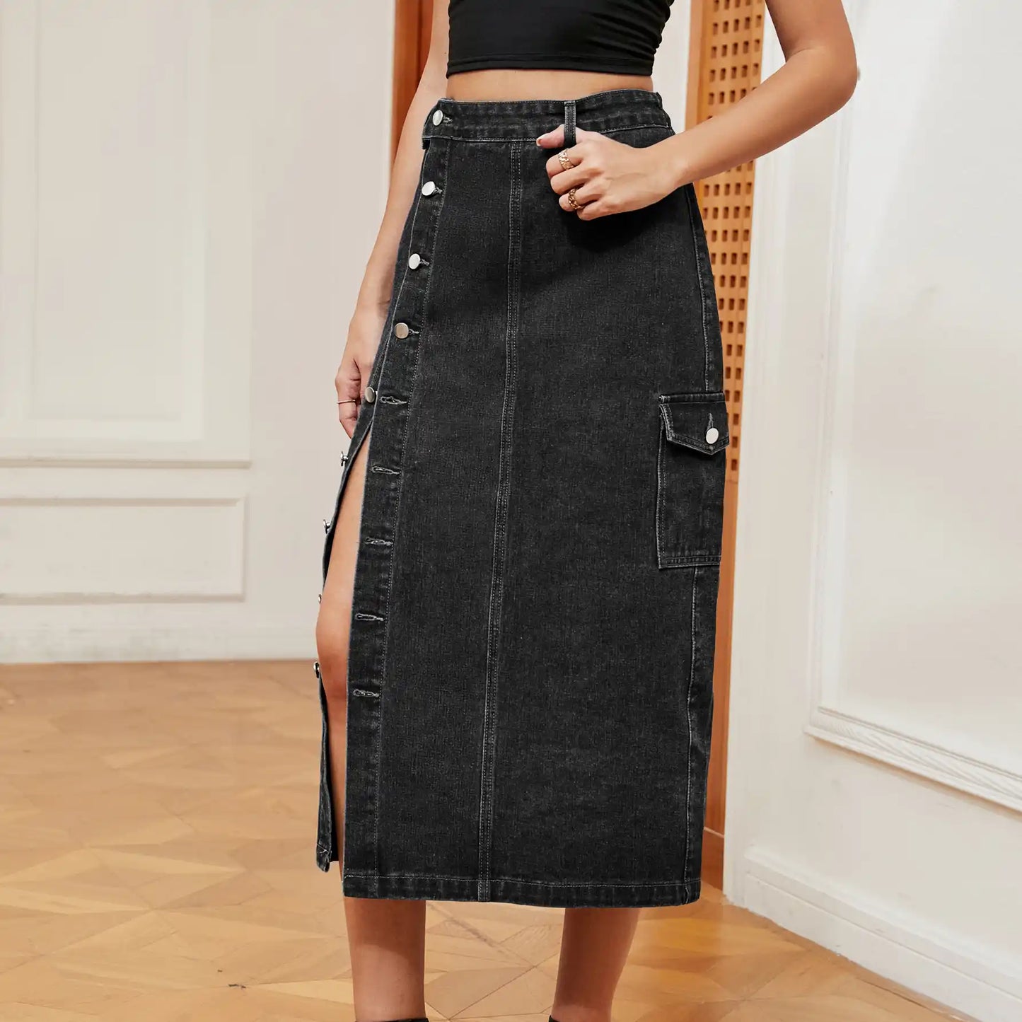 Women's Semi-elastic Denim Workwear Casual Skirt